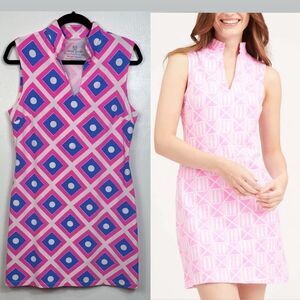 MAHI Gold Sleeveless Pink And Blue Diamond Mini Tunic Dress Size M